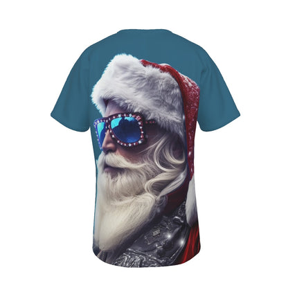 Mens Short Sleeve Christmas Tee - Front and Back - Large Cool Santa