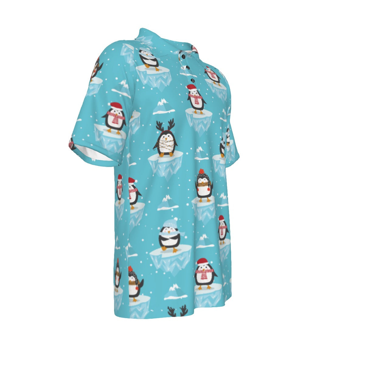 Men's Short Sleeve Christmas Polo Shirt - Icy Penguins