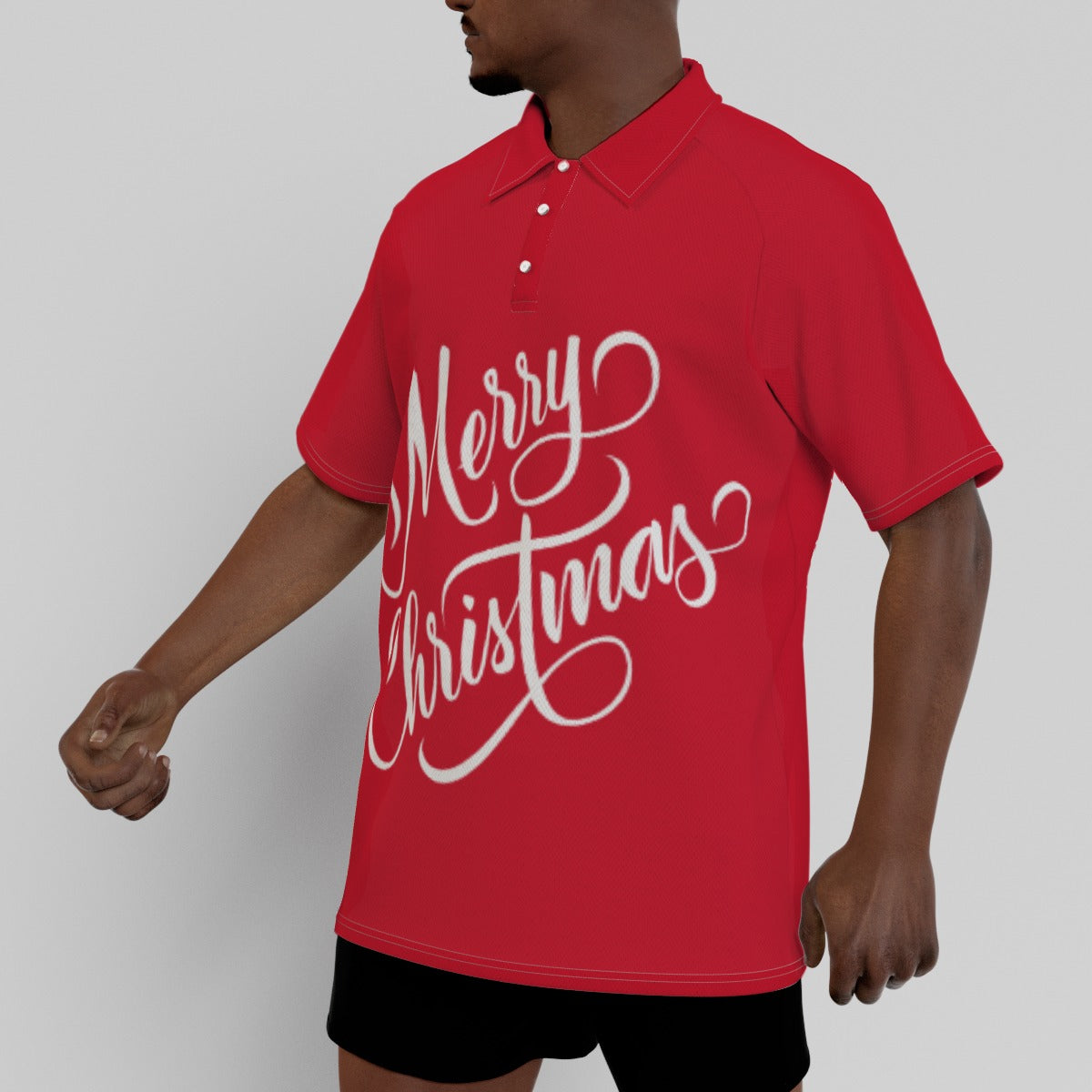 Men's Short Sleeve Christmas Polo Shirt - Merry Christmas - Red