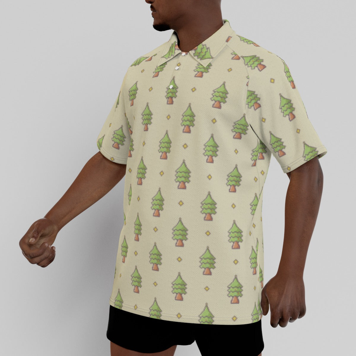 Men's Short Sleeve Christmas Polo Shirt - 16-Bit Christmas Trees