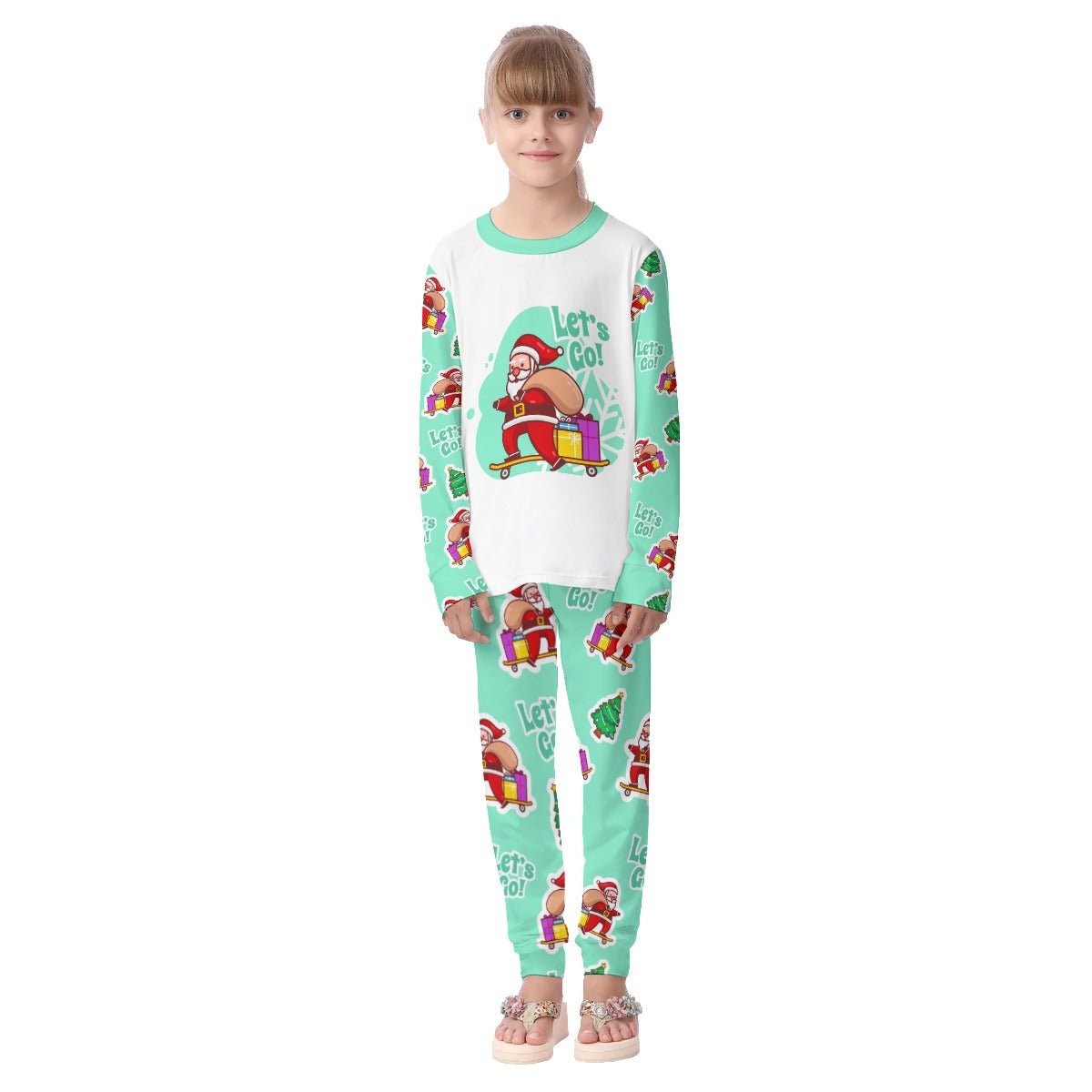 Kids Christmas Pyjama Set - Green "Let's Go" - Festive Style