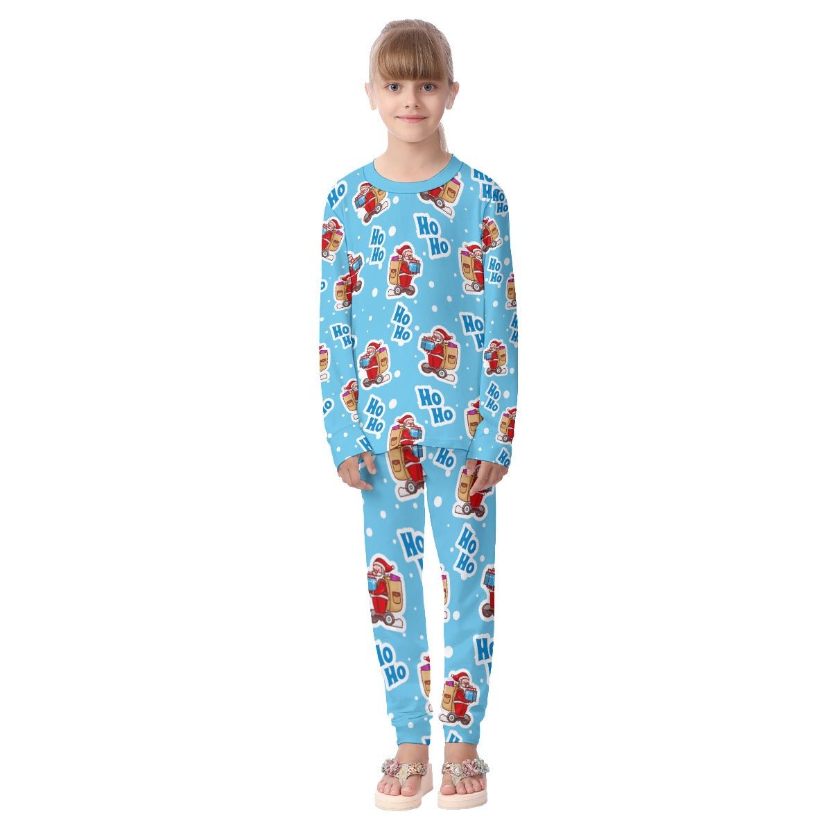 Kids Christmas Pyjama Set - Light Blue "Ho Ho" - Festive Style