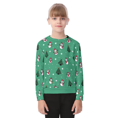 Kid's Christmas Sweater - Green Snowman