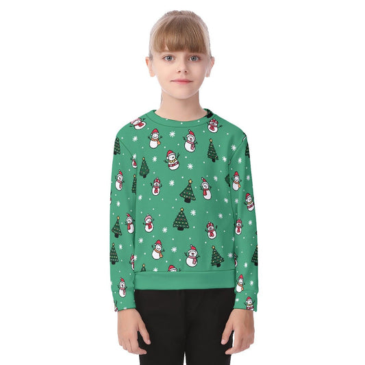 Kid's Christmas Sweater - Green Snowman