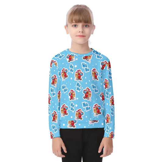 Kid's Christmas Sweater - Light Blue "Ho Ho" - Festive Style