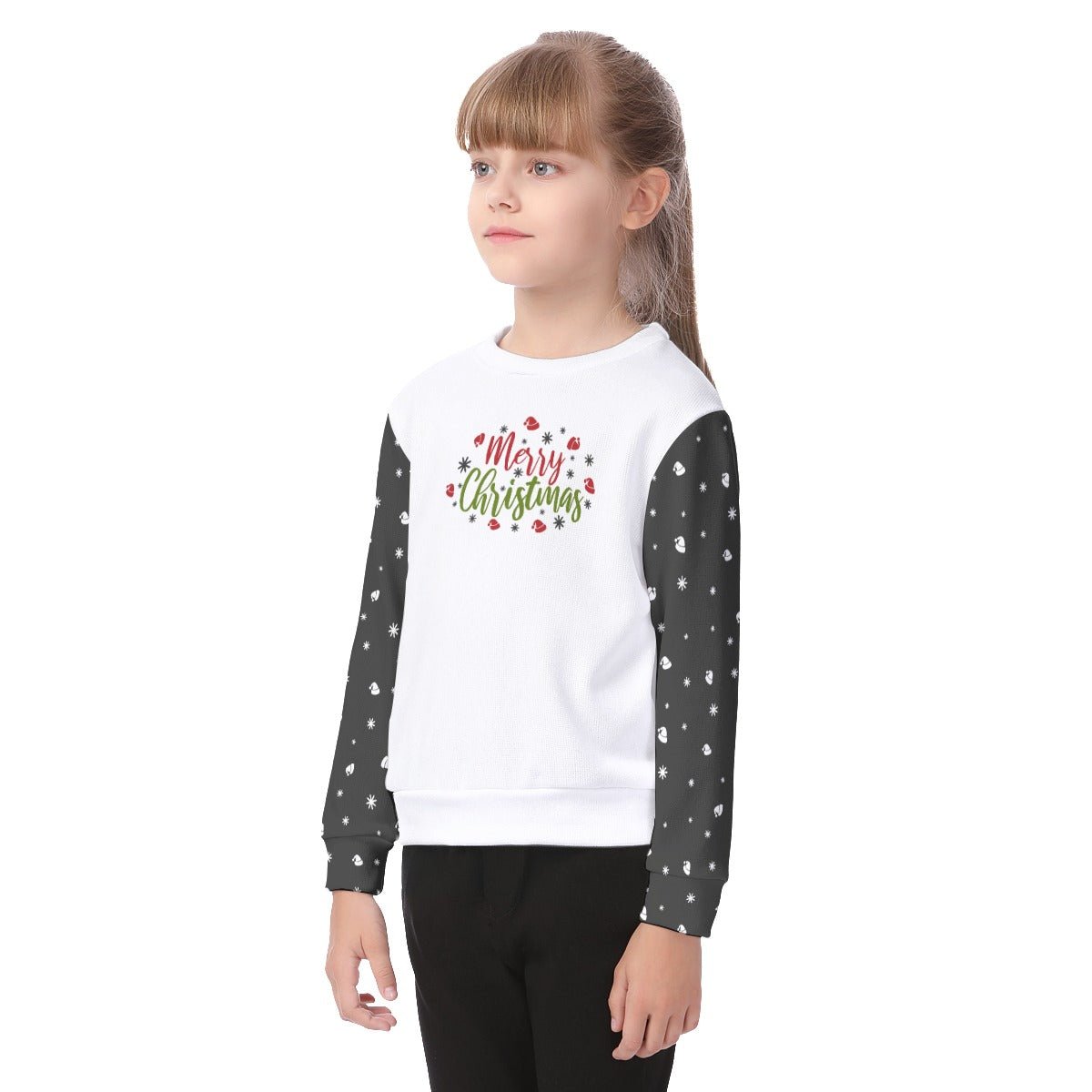 Kid's Christmas Sweater - Merry Christmas - Black Sleeves - Festive Style