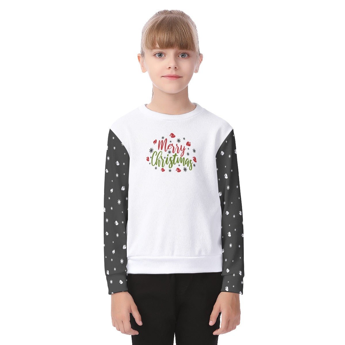 Kid's Christmas Sweater - Merry Christmas - Black Sleeves - Festive Style