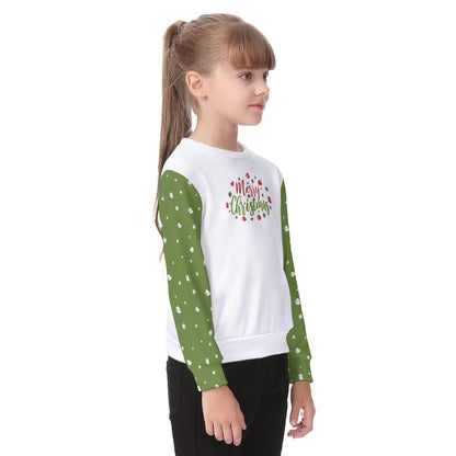 Kid's Christmas Sweater - Merry Christmas - Green Sleeves - Festive Style