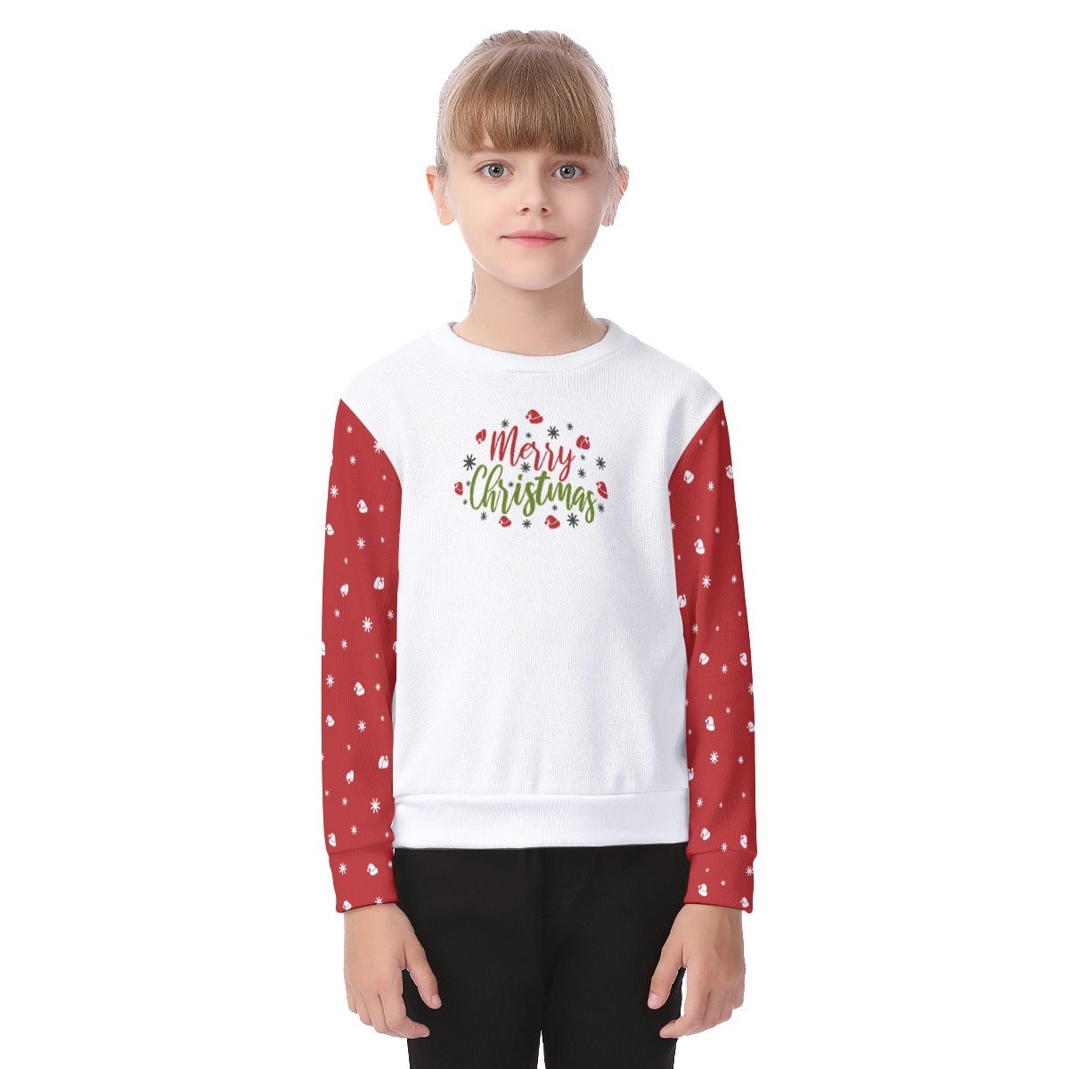 Kid's Christmas Sweater - Merry Christmas - Red Sleeves - Festive Style