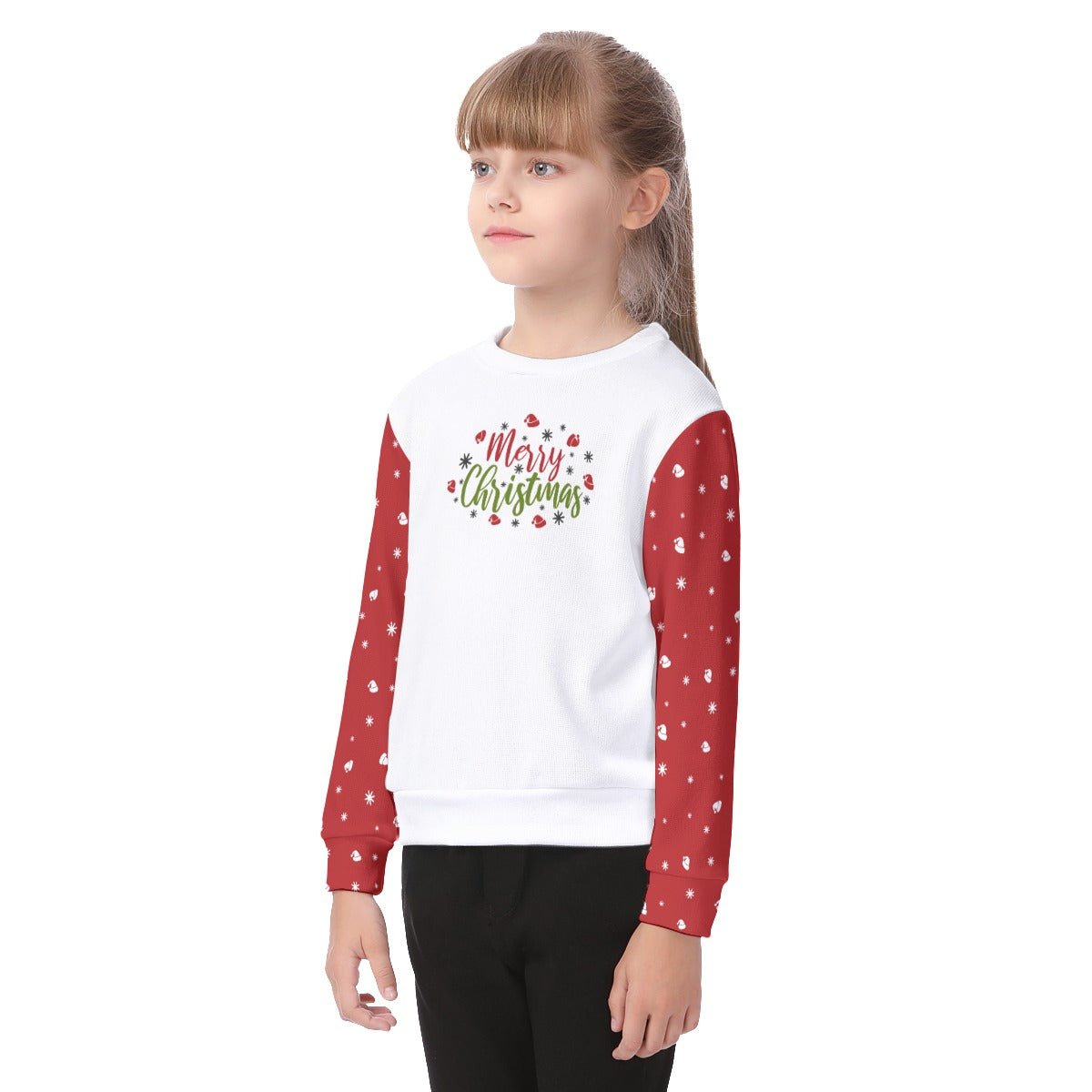 Kid's Christmas Sweater - Merry Christmas - Red Sleeves - Festive Style