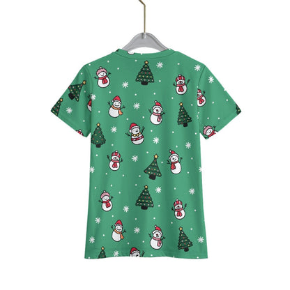 Kid's Christmas T-Shirt - Green Snowman - Festive Style