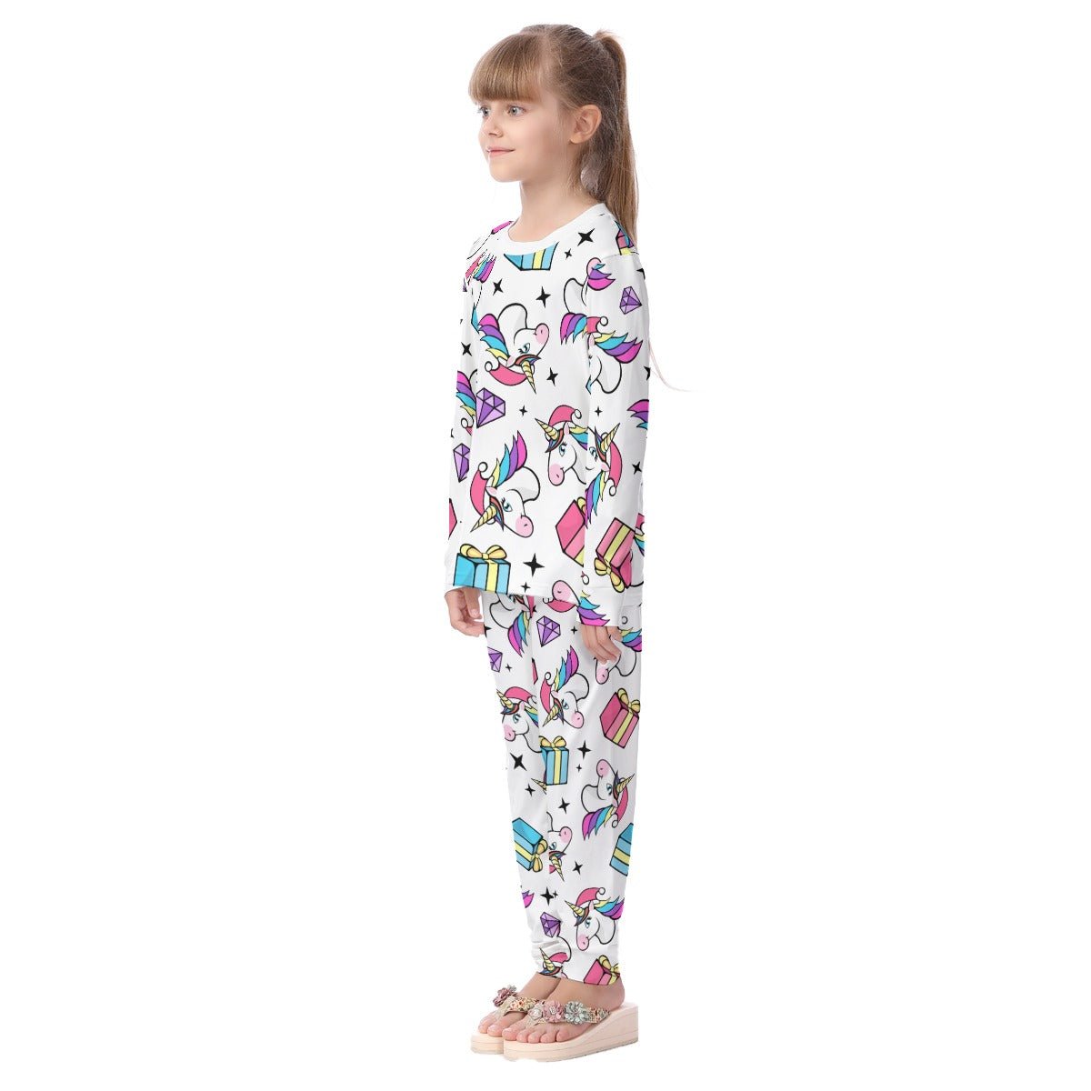 Kids Christmas Unicorn Pyjama Set - All Over Pattern - Festive Style