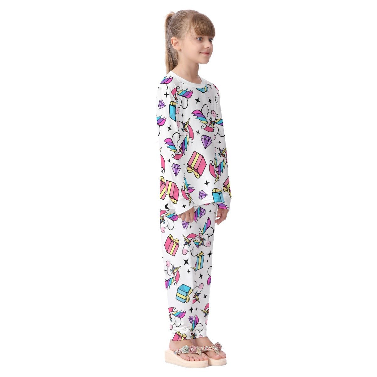 Kids Christmas Unicorn Pyjama Set - All Over Pattern - Festive Style