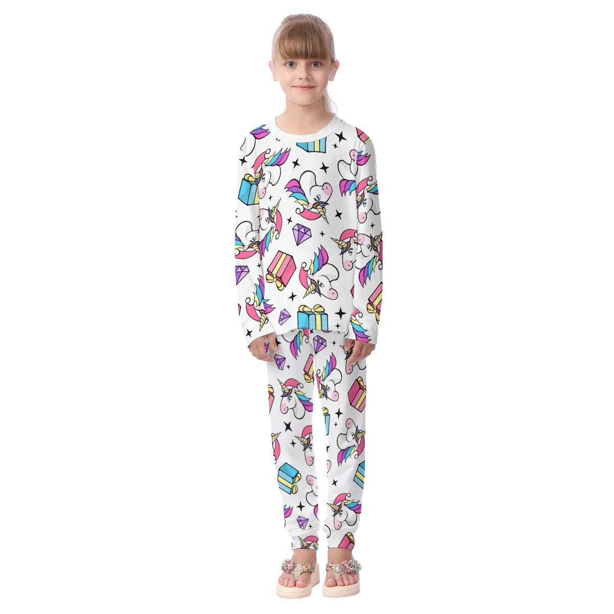 Kids Christmas Unicorn Pyjama Set - All Over Pattern - Festive Style