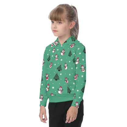 Kid's Fleece Christmas Hoodie- Green Snowman - Festive Style