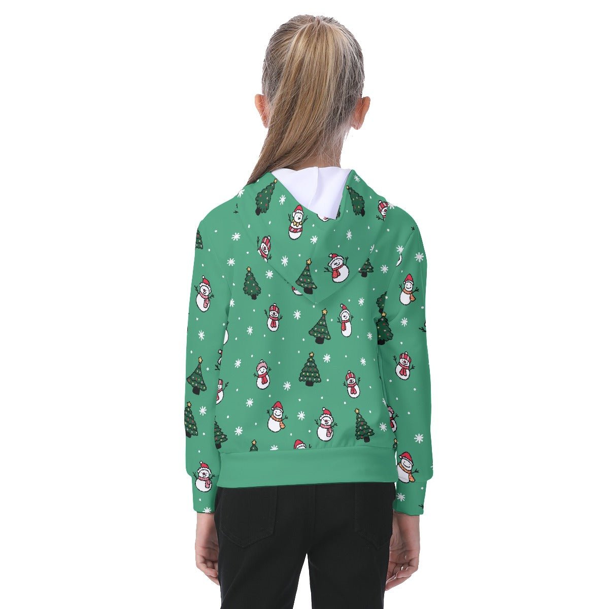 Kid's Fleece Christmas Hoodie- Green Snowman - Festive Style