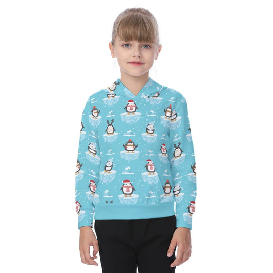 Kid's Fleece Christmas Hoodie - Icy Penguins - Festive Style