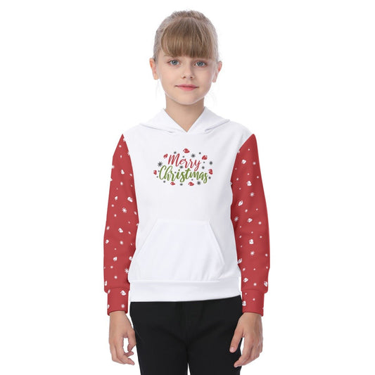 Kid's Fleece Christmas Hoodie - Merry Christmas - Red Sleeves - Festive Style