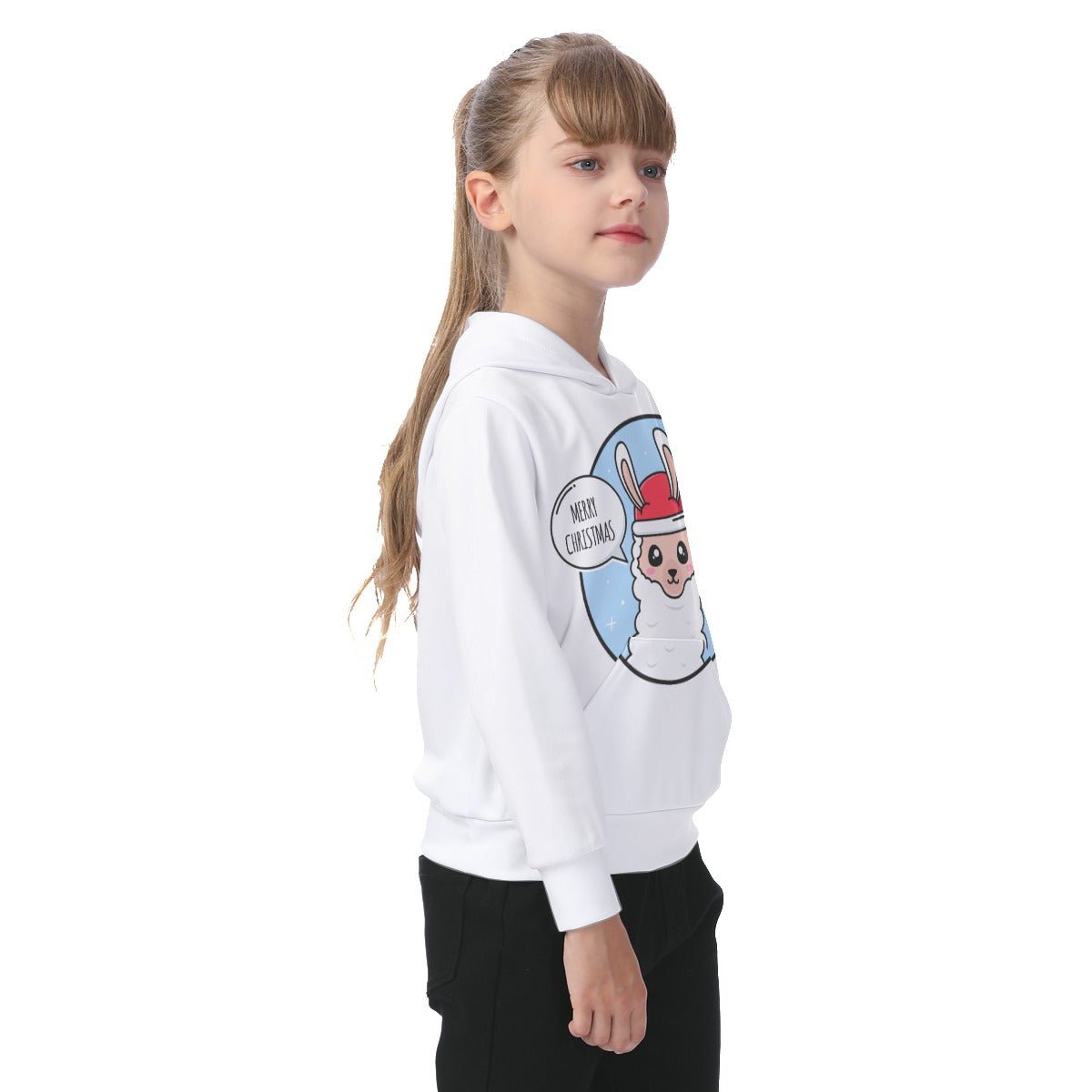 Kid's Fleece Christmas Hoodie - Merry Llama - Festive Style