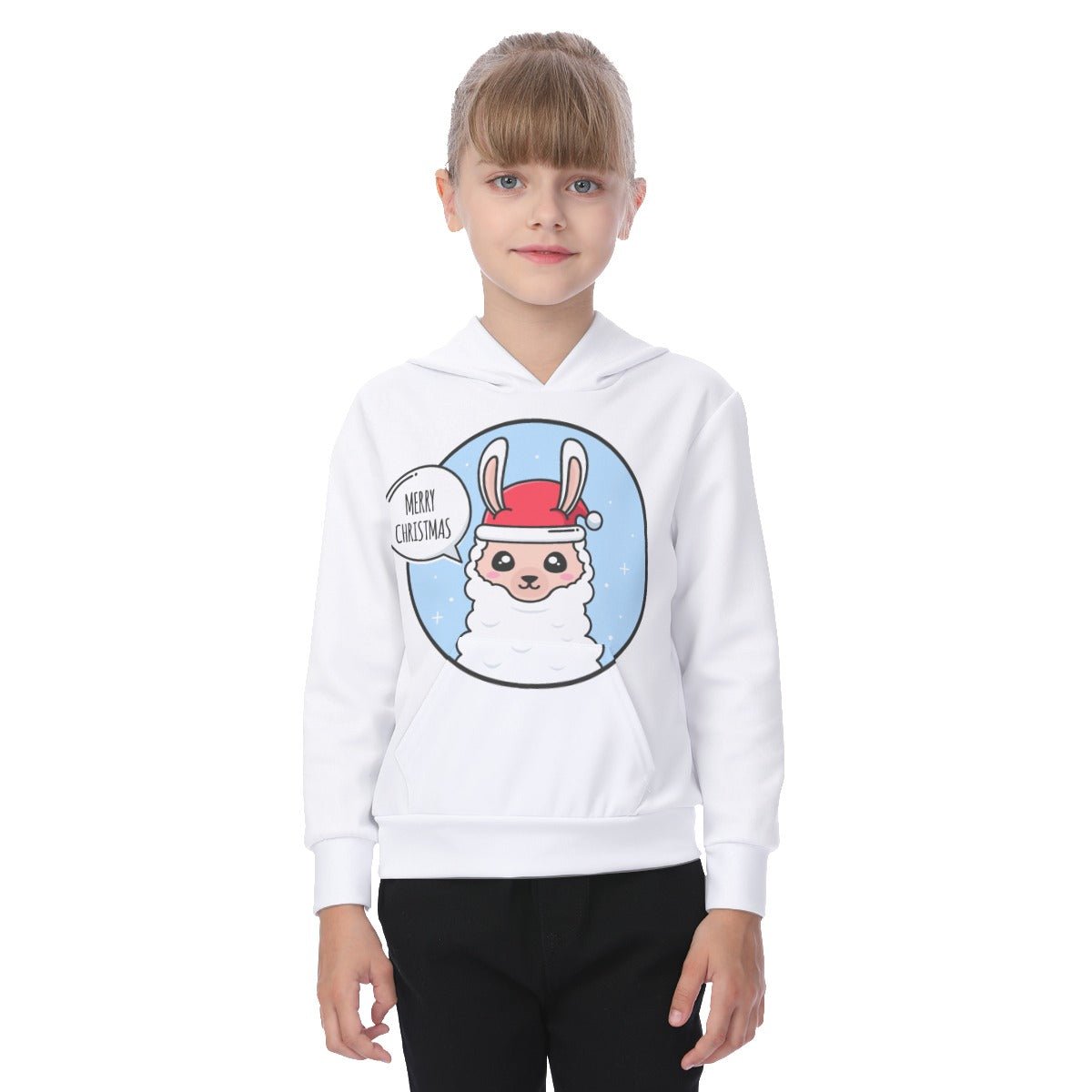 Kid's Fleece Christmas Hoodie - Merry Llama - Festive Style