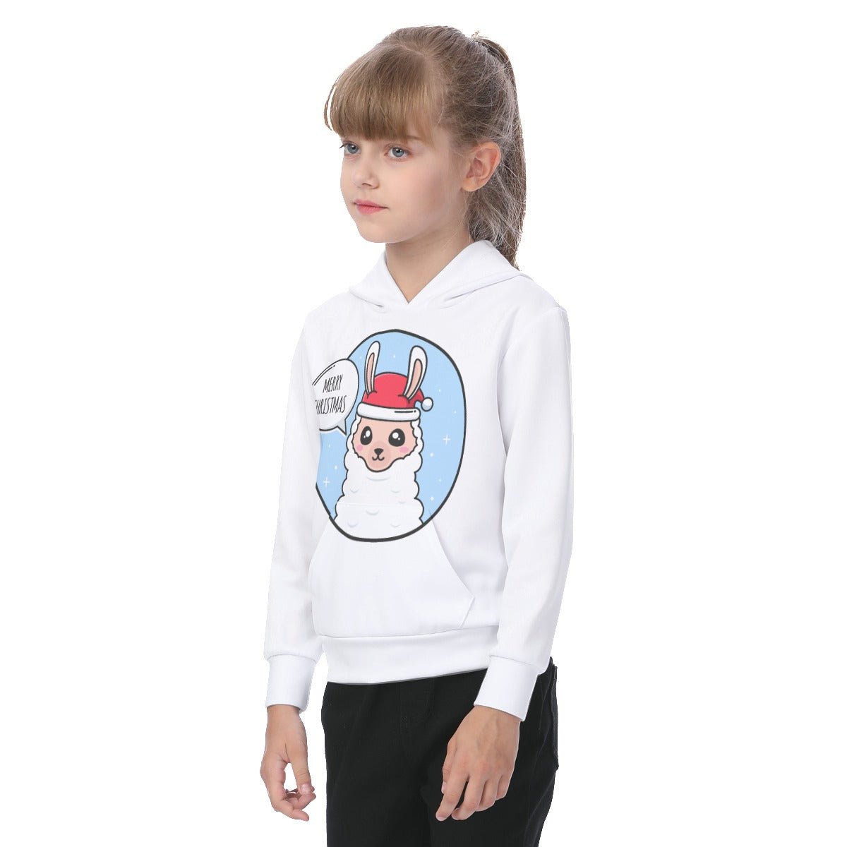 Kid's Fleece Christmas Hoodie - Merry Llama - Festive Style