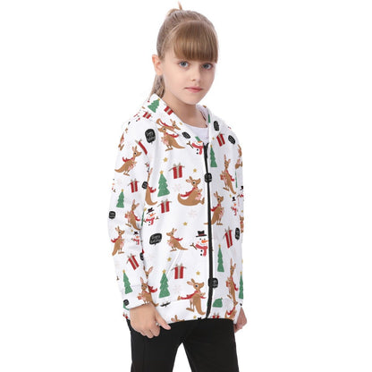 Kid's Fleece Zip Christmas Hoodie - Kangaroos - Festive Style