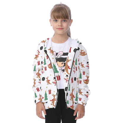 Kid's Fleece Zip Christmas Hoodie - Kangaroos - Festive Style