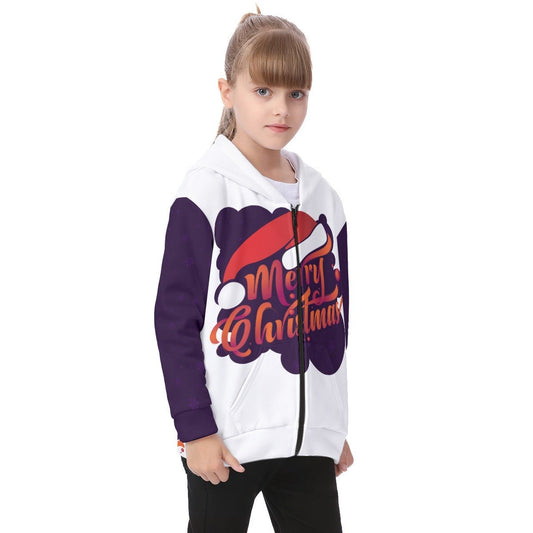 Kid's Fleece Zip Christmas Hoodie - MC Purple - Festive Style