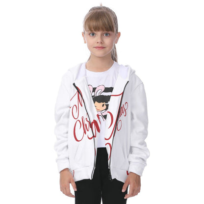 Kid's Fleece Zip Christmas Hoodie - Merry Christmas - White - Festive Style