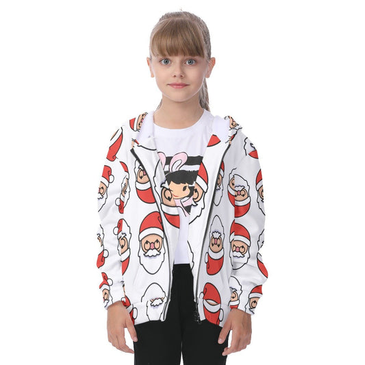 Kid's Fleece Zip Christmas Hoodie - Mirrored Santa - Festive Style