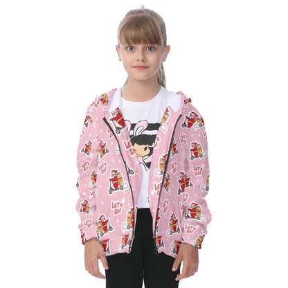 Kid's Fleece Zip Christmas Hoodie - Pink "Let's Go" - Festive Style