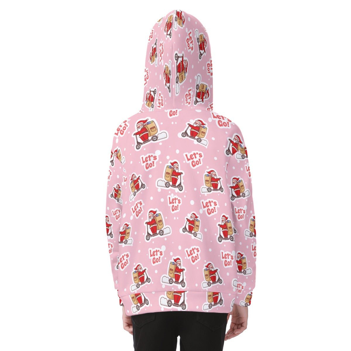 Kid's Fleece Zip Christmas Hoodie - Pink "Let's Go" - Festive Style