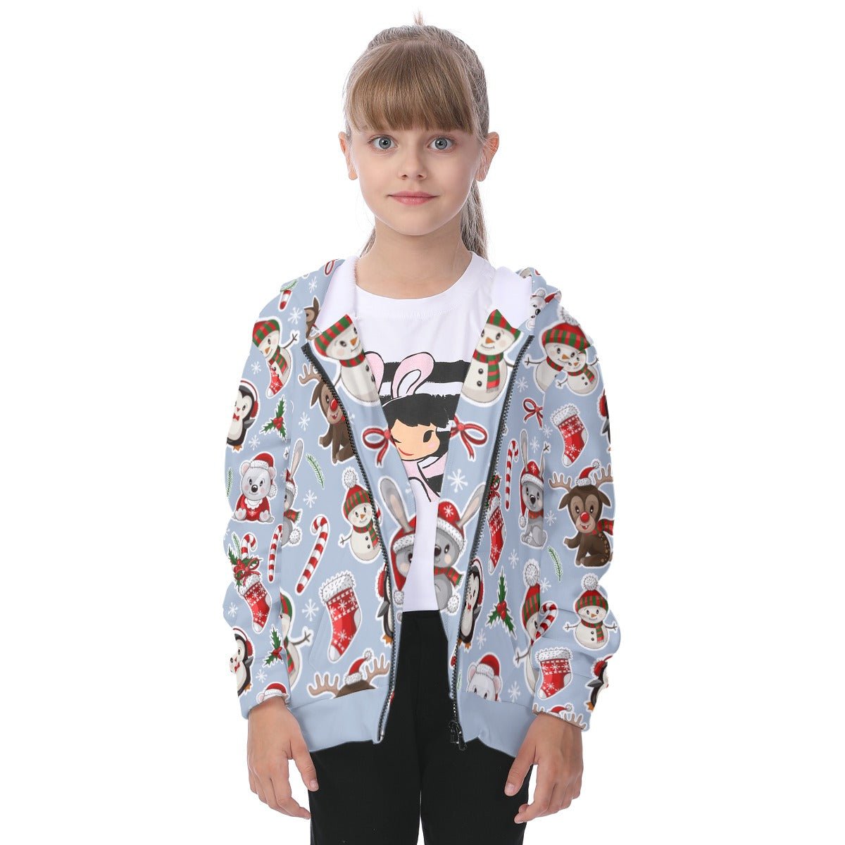 Kid's Fleece Zip Christmas Hoodie - Polar Kawaii - Festive Style