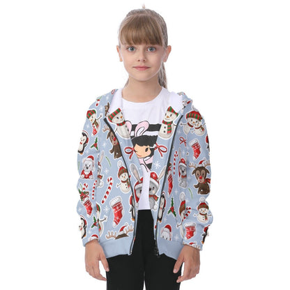 Kid's Fleece Zip Christmas Hoodie - Polar Kawaii - Festive Style