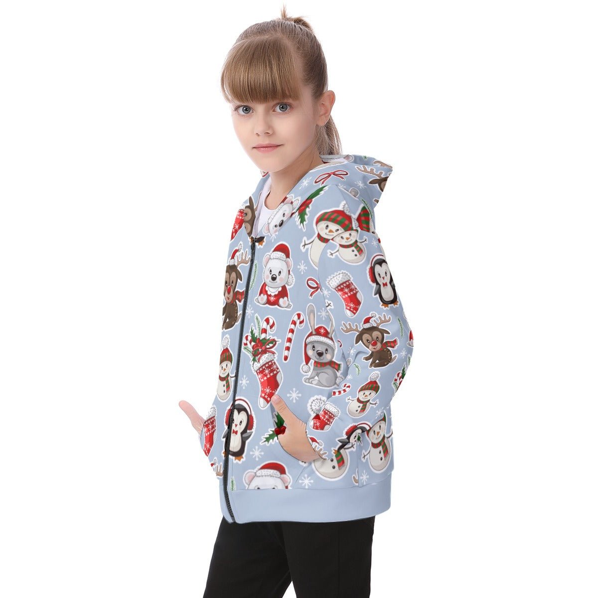 Kid's Fleece Zip Christmas Hoodie - Polar Kawaii - Festive Style