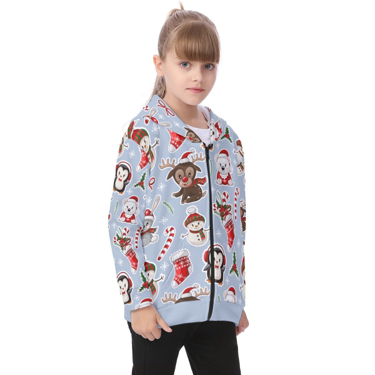 Kid's Fleece Zip Christmas Hoodie - Polar Kawaii - Festive Style
