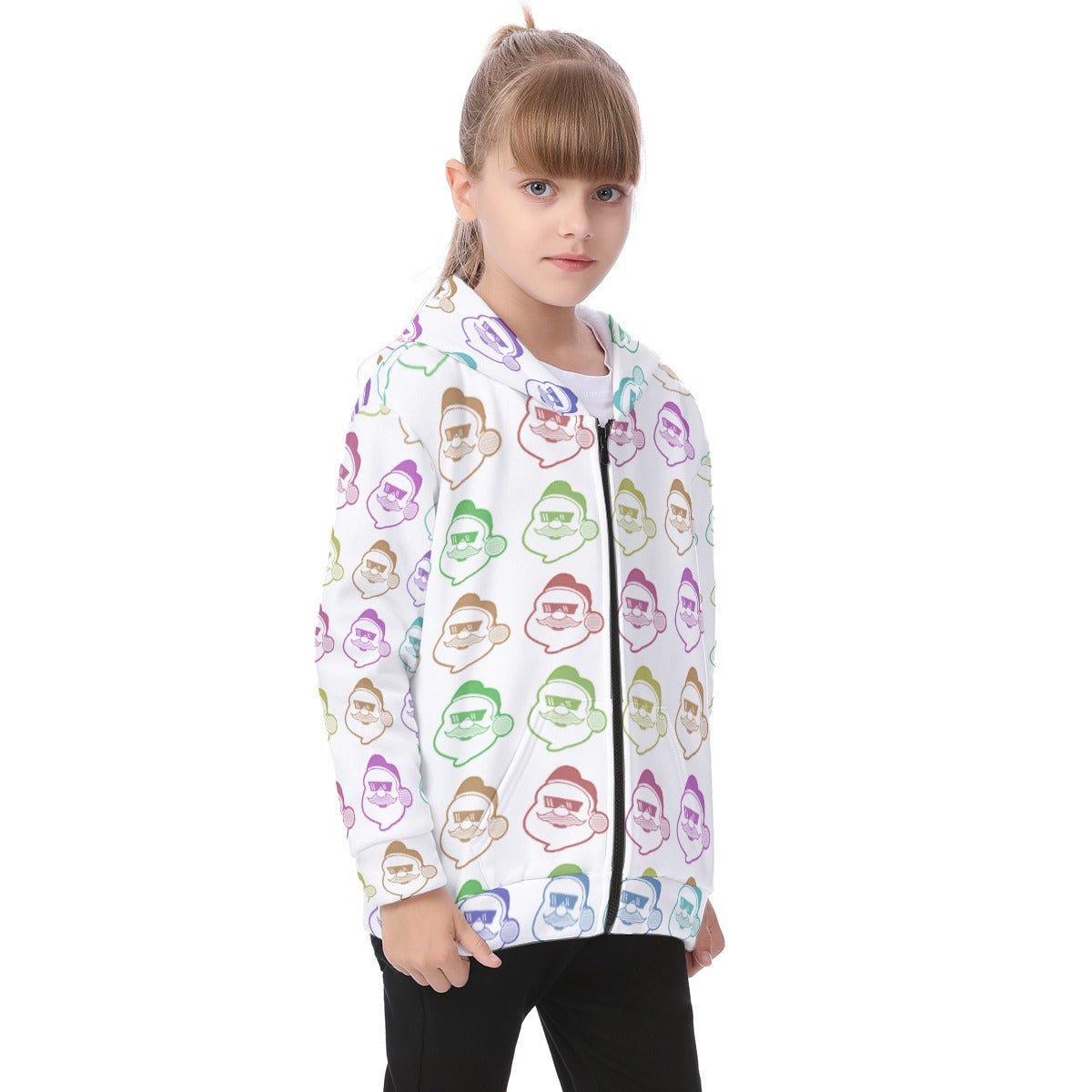 Kid's Fleece Zip Christmas Hoodie - Rainbow - Boss Santa - Festive Style