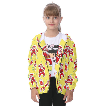Kid's Fleece Zip Christmas Hoodie - Santa and Stars - Festive Style