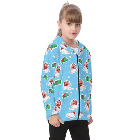 Kid's Fleece Zip Christmas Hoodie - Santa Cloud - Festive Style