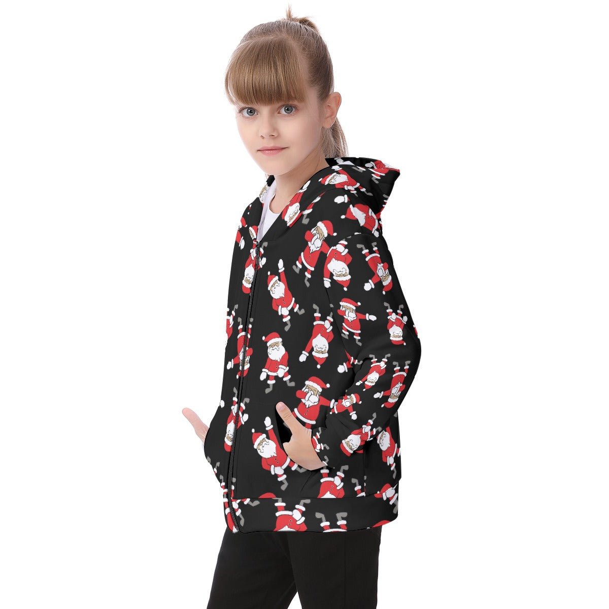 Kid's Fleece Zip Christmas Hoodie - Santa Dabs - Festive Style