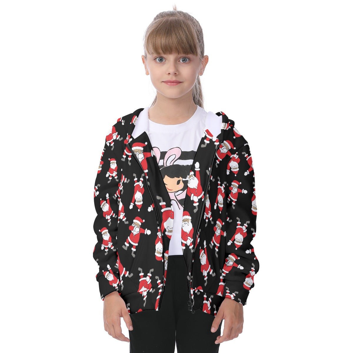 Kid's Fleece Zip Christmas Hoodie - Santa Dabs - Festive Style