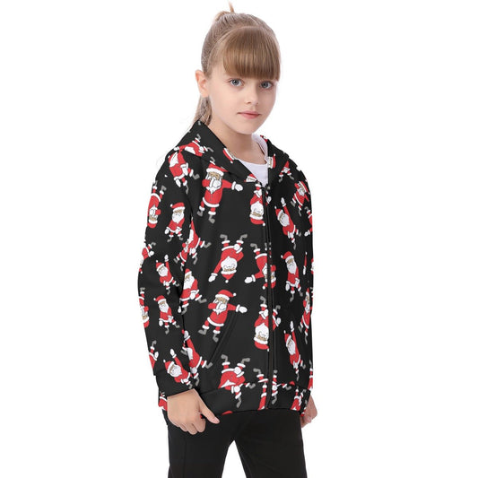 Kid's Fleece Zip Christmas Hoodie - Santa Dabs - Festive Style