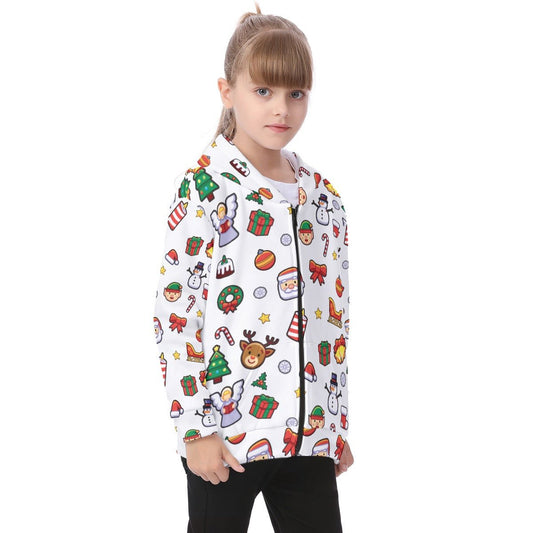 Kid's Fleece Zip Christmas Hoodie - Traditional 2 - Festive Style