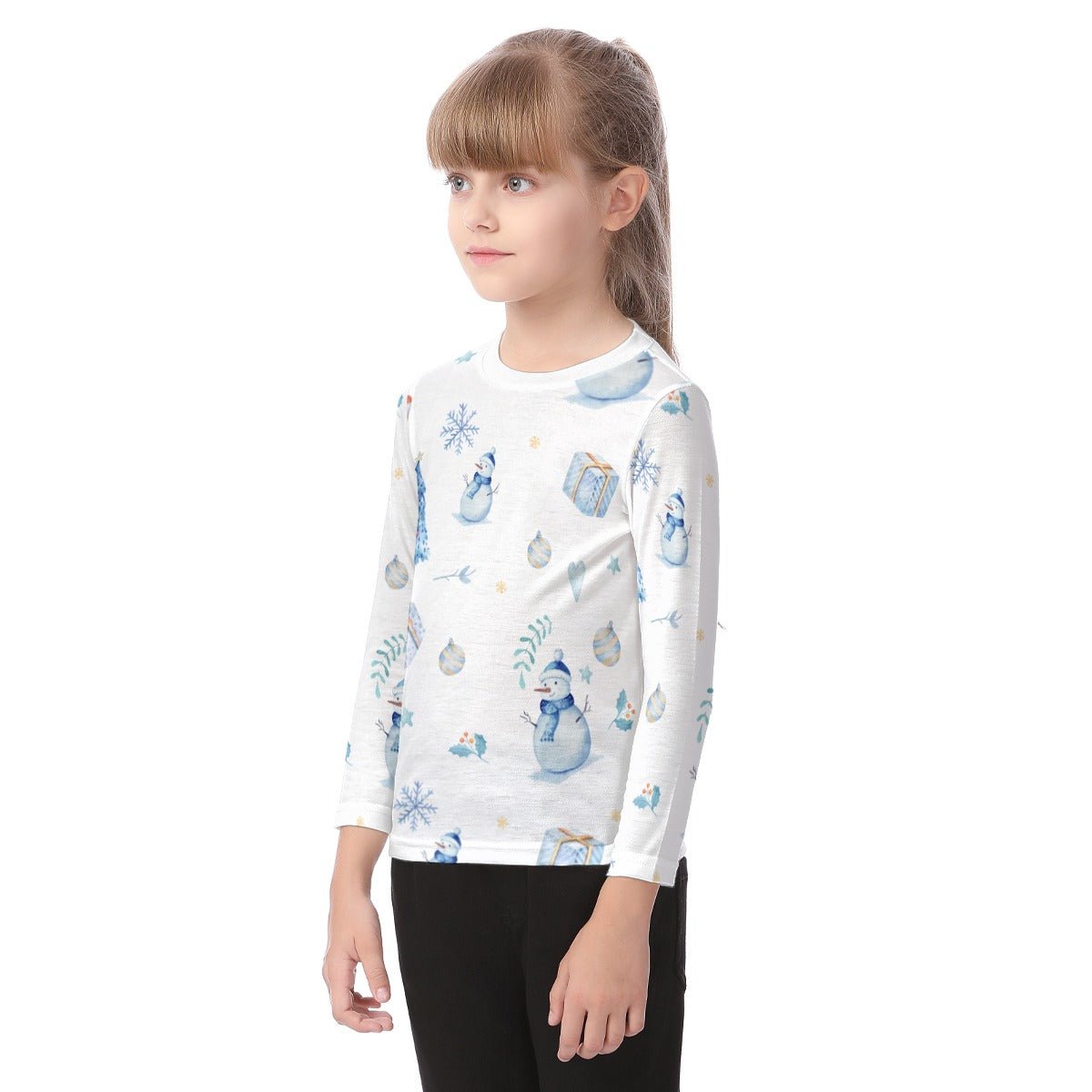 Kid's Long Sleeve Christmas T-shirt - Blue Pattern - Festive Style