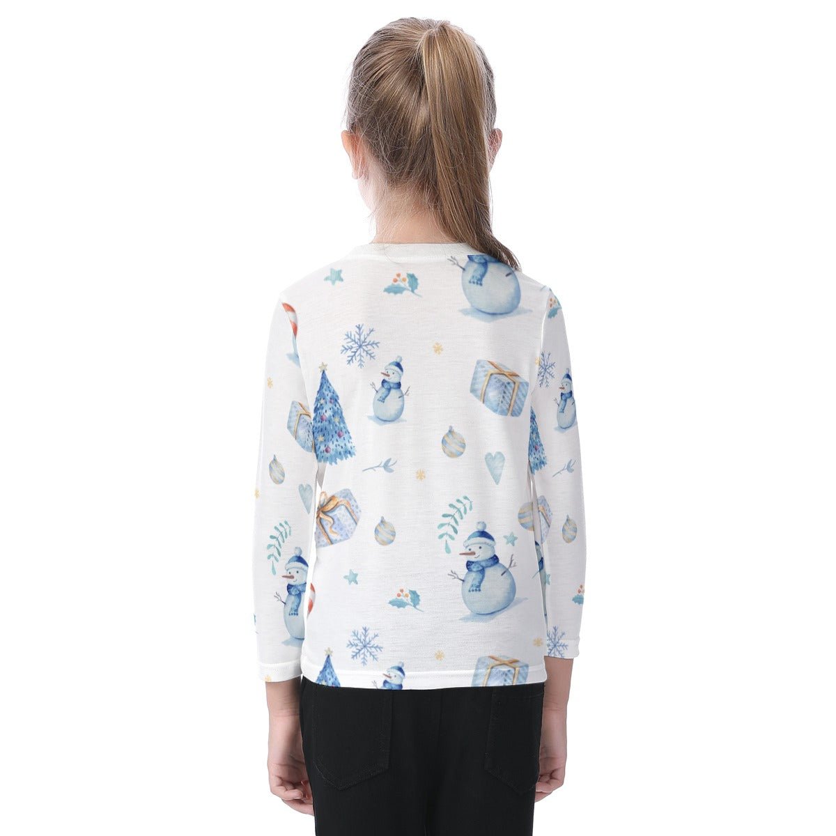 Kid's Long Sleeve Christmas T-shirt - Blue Pattern - Festive Style