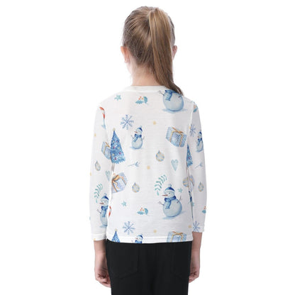 Kid's Long Sleeve Christmas T-shirt - Blue Pattern - Festive Style