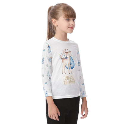 Kid's Long Sleeve Christmas T-shirt - Blue Reindeer - Festive Style