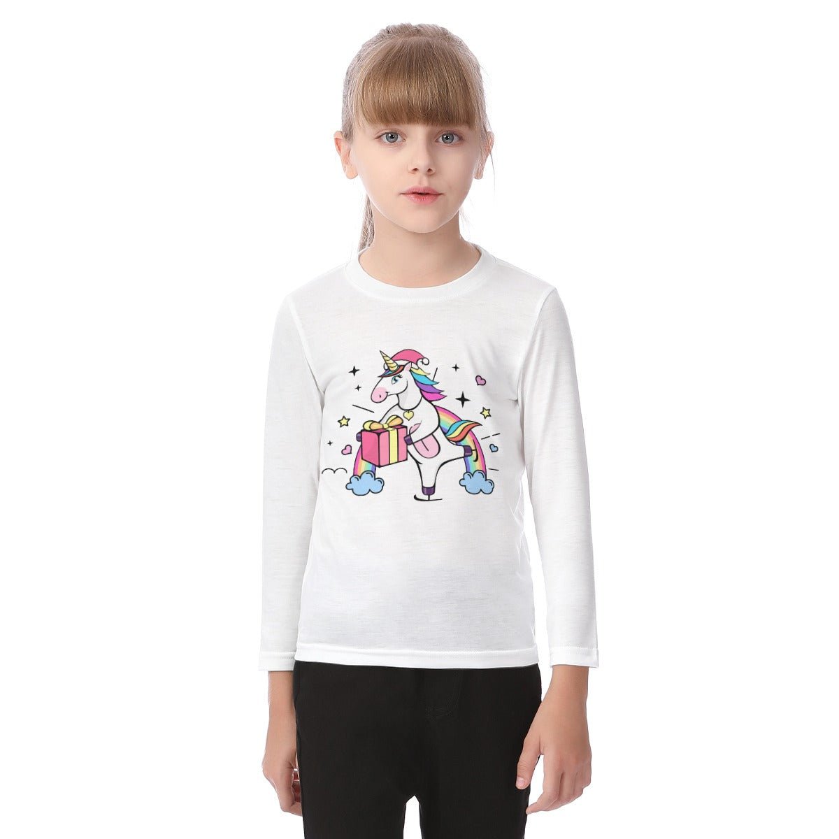 Kid's Long Sleeve Christmas T-shirt - Christmas Unicorn - Festive Style