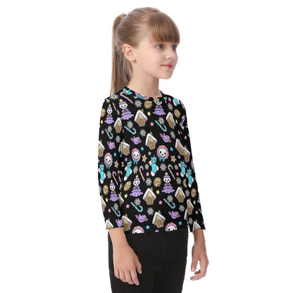 Kid's Long Sleeve Christmas T-shirt - Creepy Kawaii - Black - Festive Style