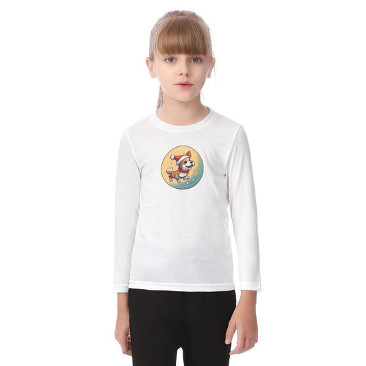 Kid's Long Sleeve Christmas T-shirt - Dog and Moon - Festive Style